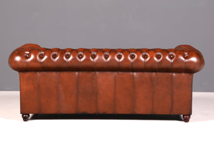 G119 Finish Wunderschönes Original Chesterfield Sofa 3- Sitzer echt Leder Oxblood Couch Englisch
