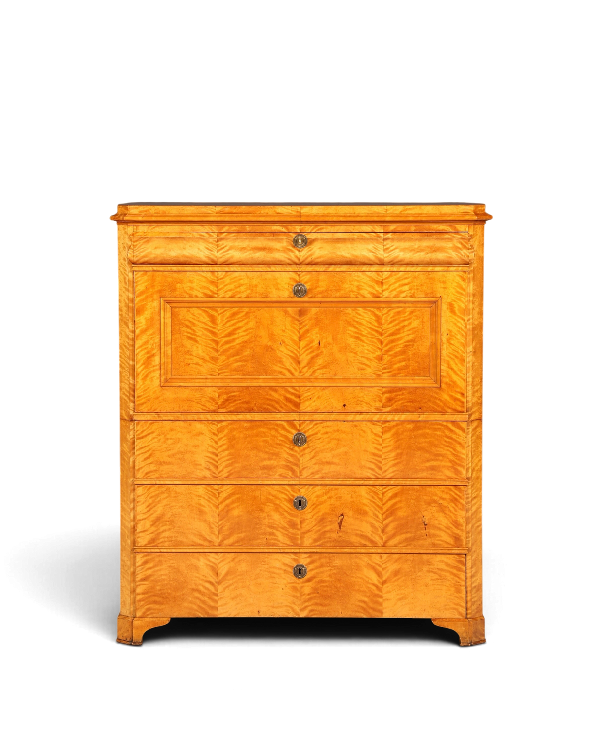 Hauptstadt Möblerei Biedermeier Sekretär aus hellem Echtholz mit markanter Maserung und drei Schubladen