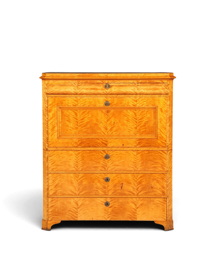 Hauptstadt Möblerei Biedermeier Sekretär aus hellem Echtholz mit markanter Maserung und drei Schubladen