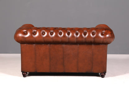 G118 Finish Wunderschönes Original Chesterfield 2er Sofa Englisch Oxblood Leder 2- Sitzer Couch