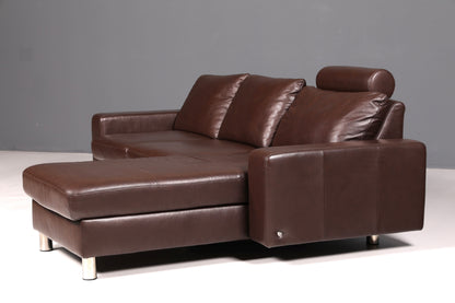 Wunderschönes Stressless E200 Ecksofa Echtleder Braun Sofa mit Récamière Hocker Ledersofa Couch Vintage