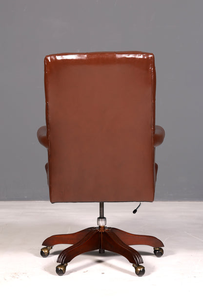Elegant Chesterfield executive chair, office chair, genuine brown leather, swivel chair, desk chair, office armchair