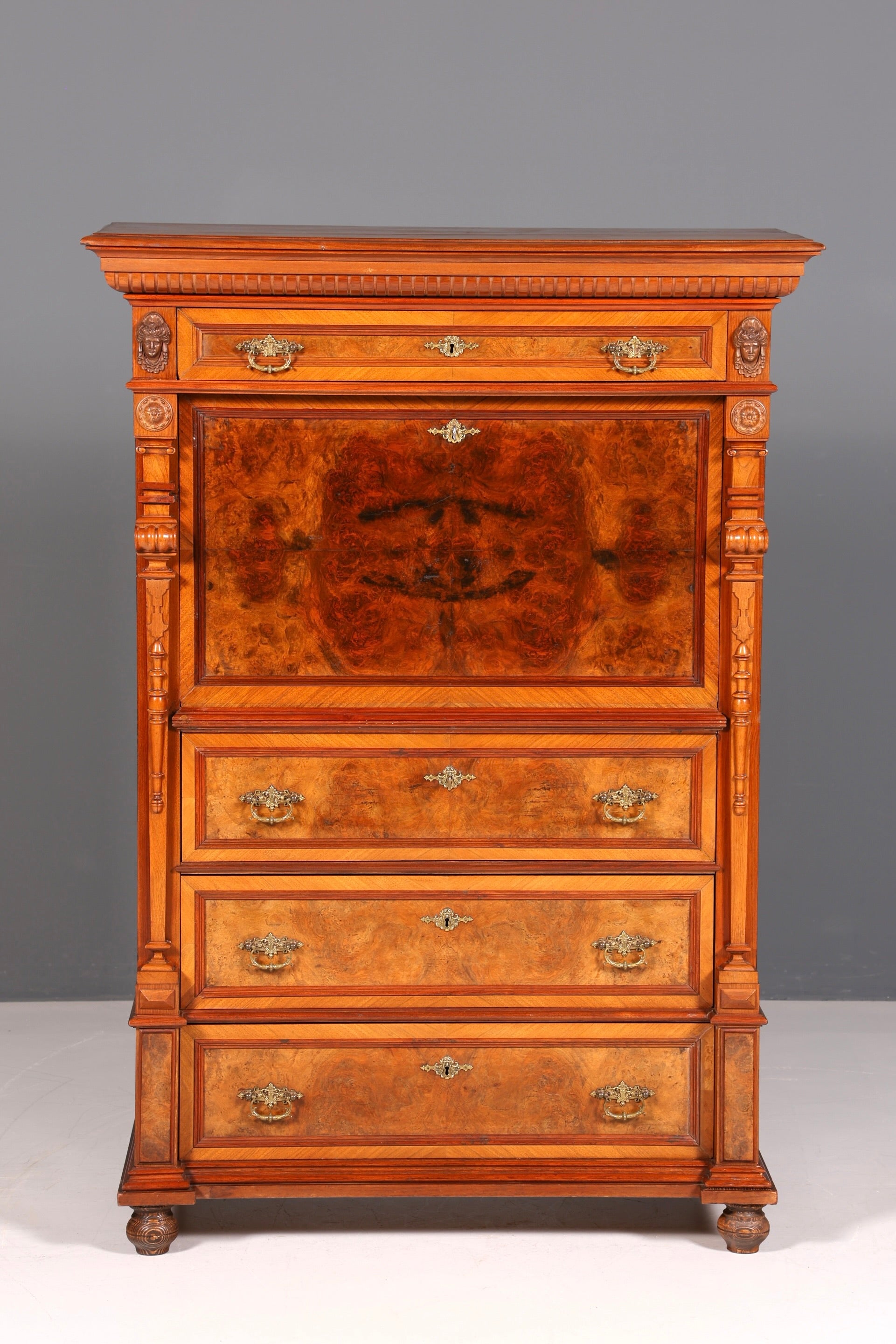 Beeindruckender Gründerzeit Sekretär Vertiko Highboard Louis Philippe Kommode um 1880