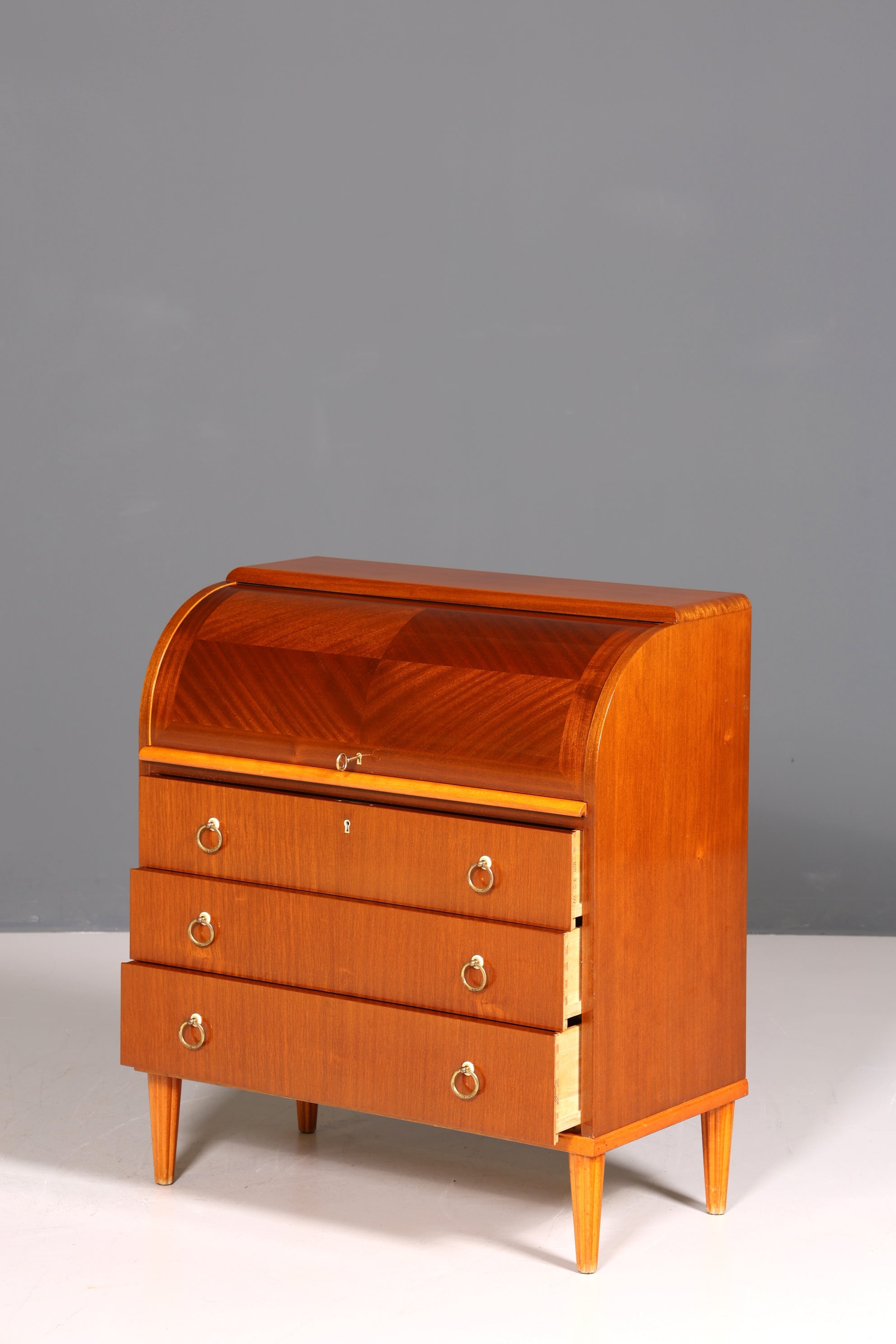 Stilvoller Mid Century Rollladen Sekretär echt Holz Büro Schrank Vintage Schreibkommode