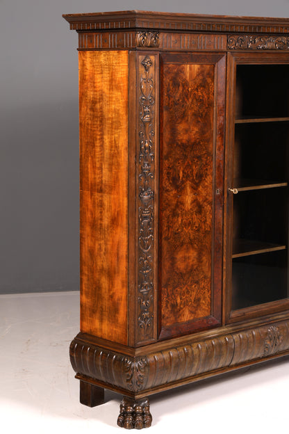 Impressionnante bibliothèque vitrine néo-Renaissance de style Gründerzeit, meuble de bureau, buffet, armoire antique en bois massif