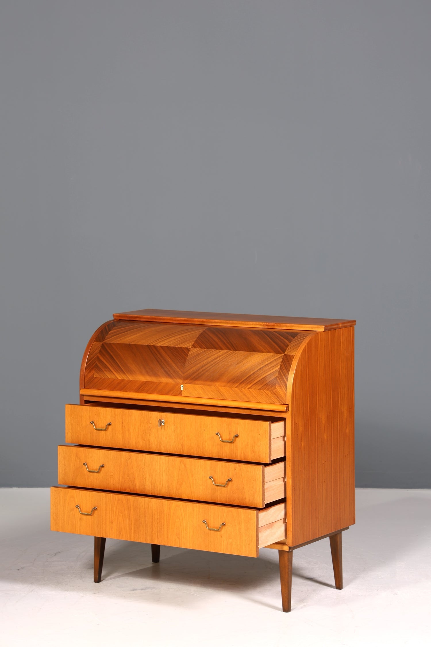 Stilvoller Mid Century Rollladen Sekretär echt Holz Büro Schrank Vintage Schreibkommode