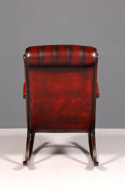 Stilvoller Original Chesterfield Schaukelstuhl Oxblood Englischer Armlehnsessel Echt Leder Englisch Schwingsessel Herrensessel UK