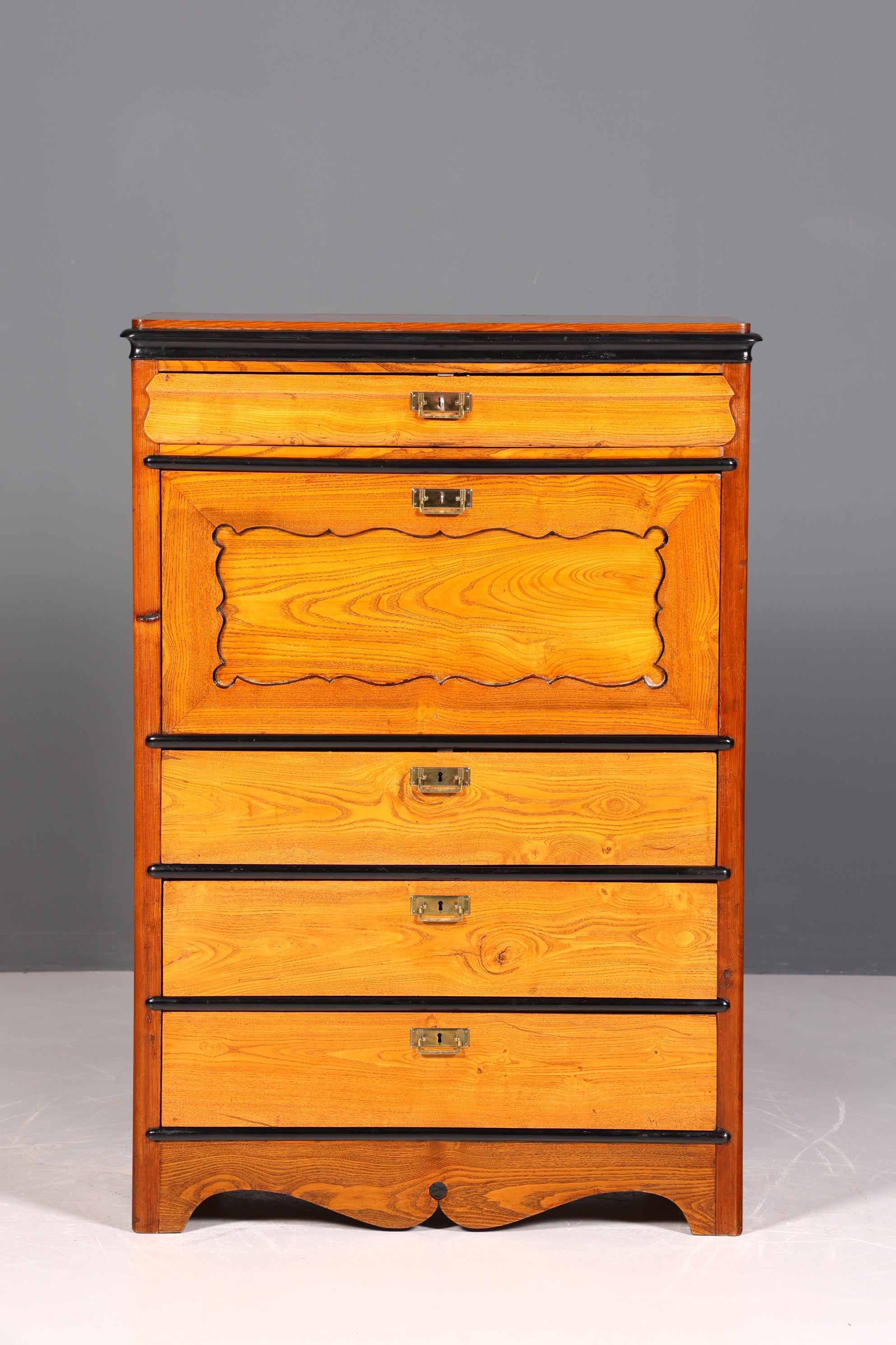 Secrétaire onirique Louis Philippe vers 1880, meuble ancien Gründerzeit, chiffonnier