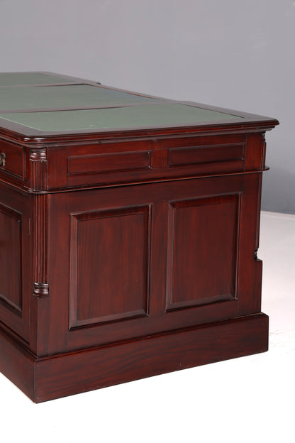 Magnifique bureau anglais en acajou, sous-main en cuir véritable, bureau de partenaire, bureau de travail, antique vintage