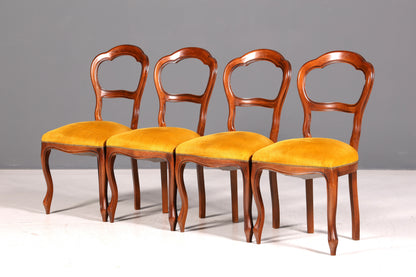Edle 4x Louis Philippe Stühle Set um 1880 Antik Biedermeier Nussbaum Esszimmerstühle Polsterstühle Sekretär Stühle Vintage