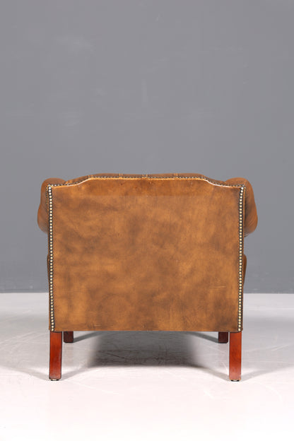 Magnifique et rare fauteuil Chesterfield, fauteuil anglais en cuir, fauteuil de gentleman, 1 sur 2