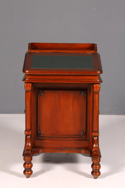 Magnifique secrétaire anglais Davenport, bureau avec sous-main en cuir, commode, antique et vintage