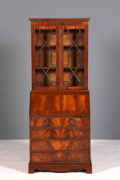 F973 Finish cm Wunderschöner Englischer Sekretär Büro Aufsatzsekretär Antik 60S Vitrinen Schrank UK