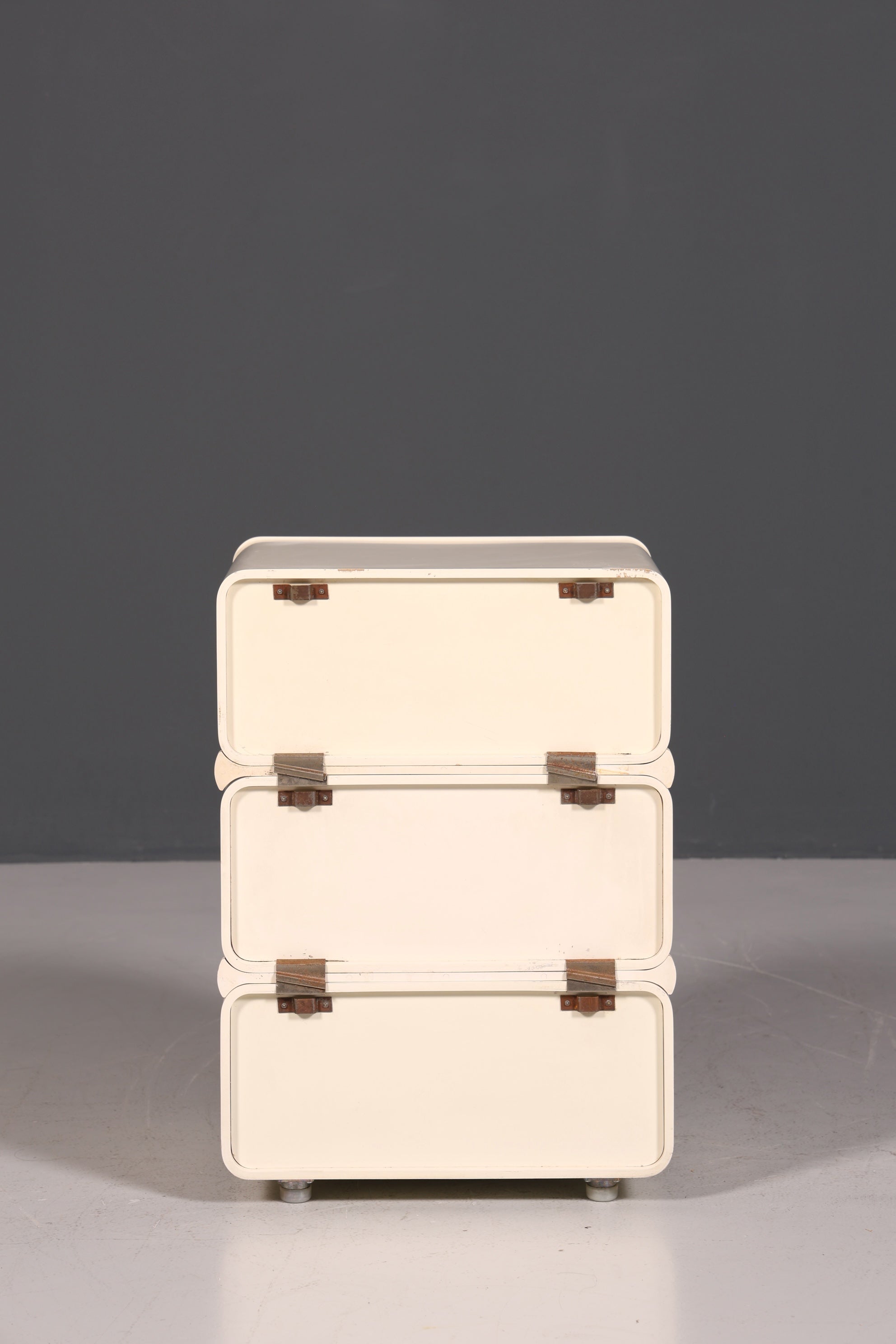 Commode rare du milieu du XXe siècle, table de chevet modulaire au design futuriste, commode vintage française, 1 sur 5