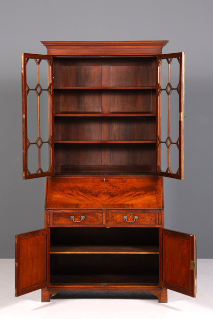 F877 Finish cm Wunderschöner Englischer Sekretär Büro Aufsatzsekretär Antik 60S Vitrinen Schrank UK