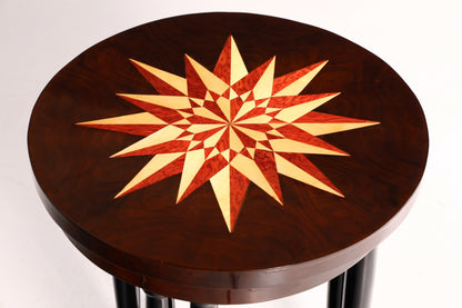 Wunderschöner Art Deco Stil Tisch Luxus Couchtisch Ablagetisch Beistelltisch Rund Echt Holz Vintage