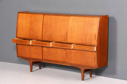 Magnifique buffet haut en teck du milieu du siècle, meuble original PAM Viby J., commode de bureau, meuble bar, années 1960
