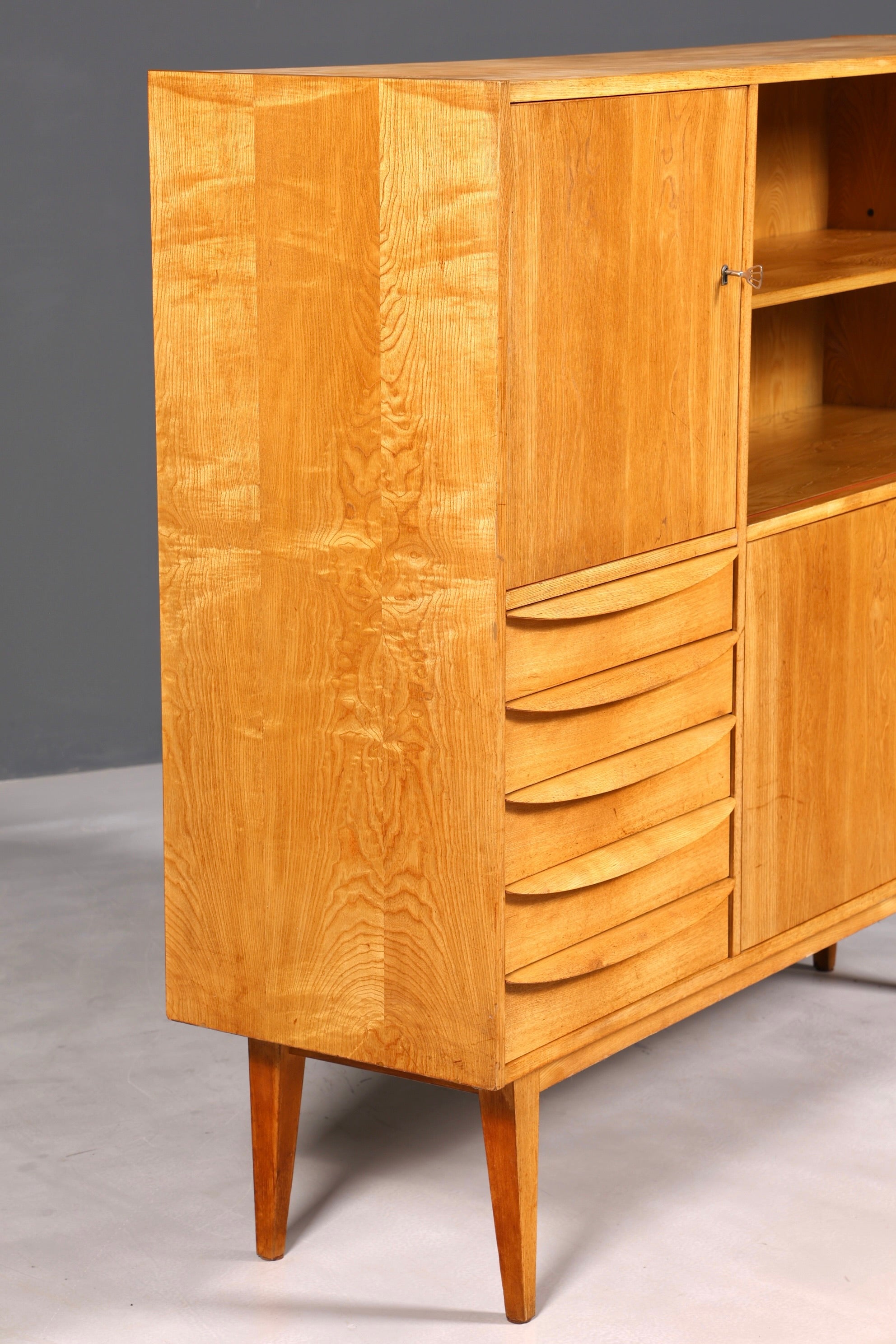 F891 Finish cm Traumhafter Mid Century Highboard Retro Vitrine 60er Jahre Schrank Kommode