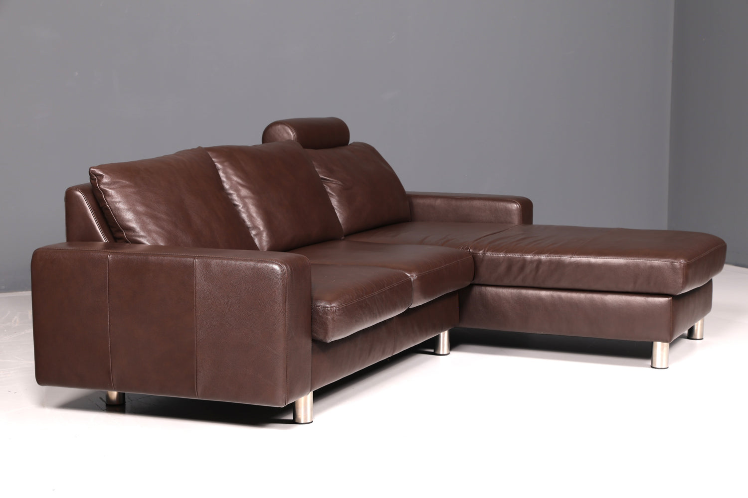 Wunderschönes Stressless E200 Ecksofa Echtleder Braun Sofa mit Récamière Hocker Ledersofa Couch Vintage