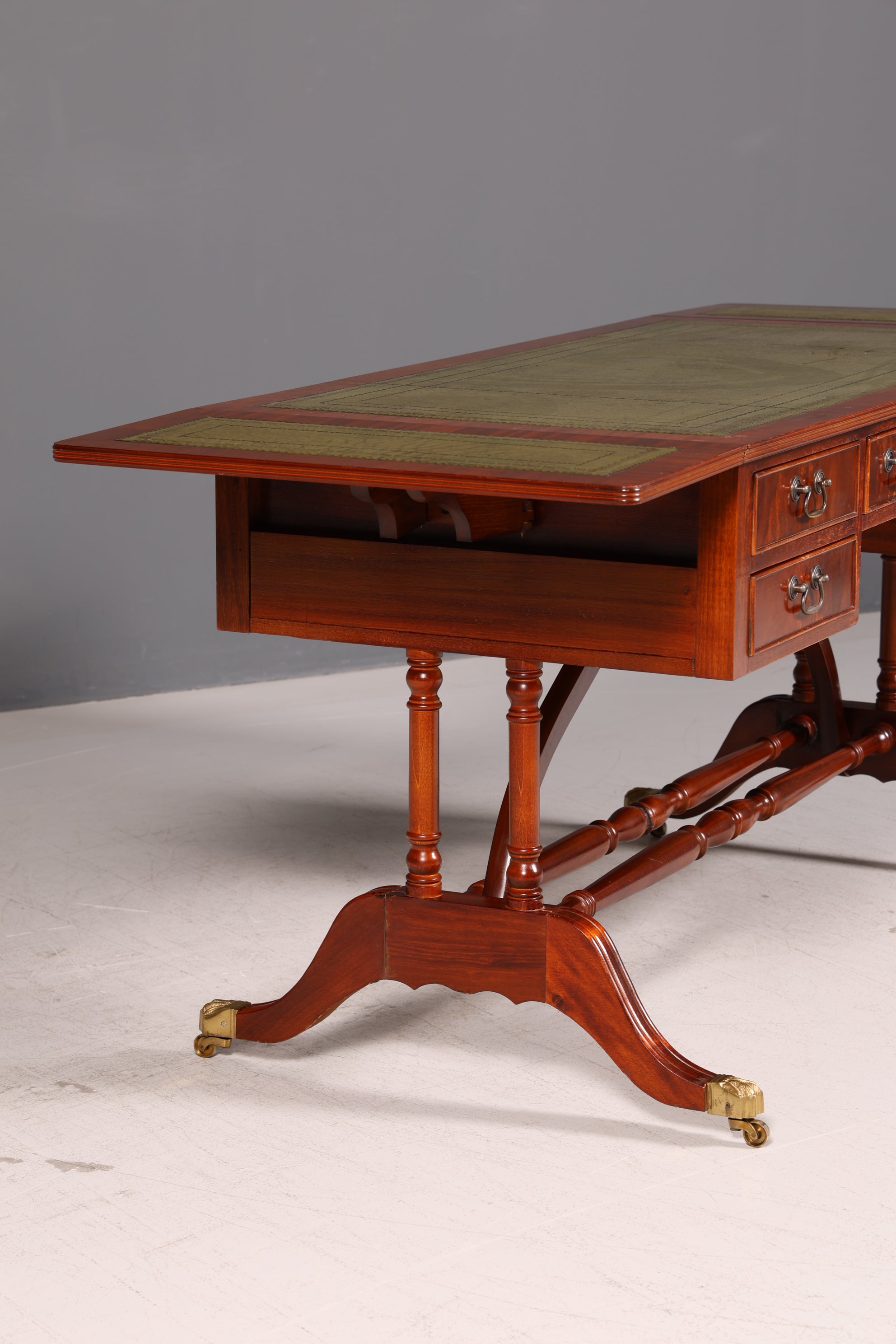 Wunderschöner Englischer Schreibtisch Regency Klappschreibtisch Echt Lederauflage Mahagoni Sofatisch Antik Stil Bürotisch