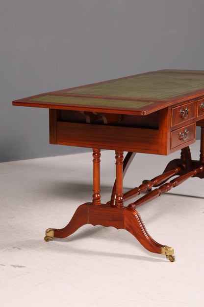 Wunderschöner Englischer Schreibtisch Regency Klappschreibtisch Echt Lederauflage Mahagoni Sofatisch Antik Stil Bürotisch