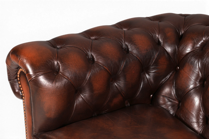 Hauptstadt Möblerei Centurion Chesterfield 3-Sitzer Sofa aus braunem Echtleder mit klassischer Knopfheftung