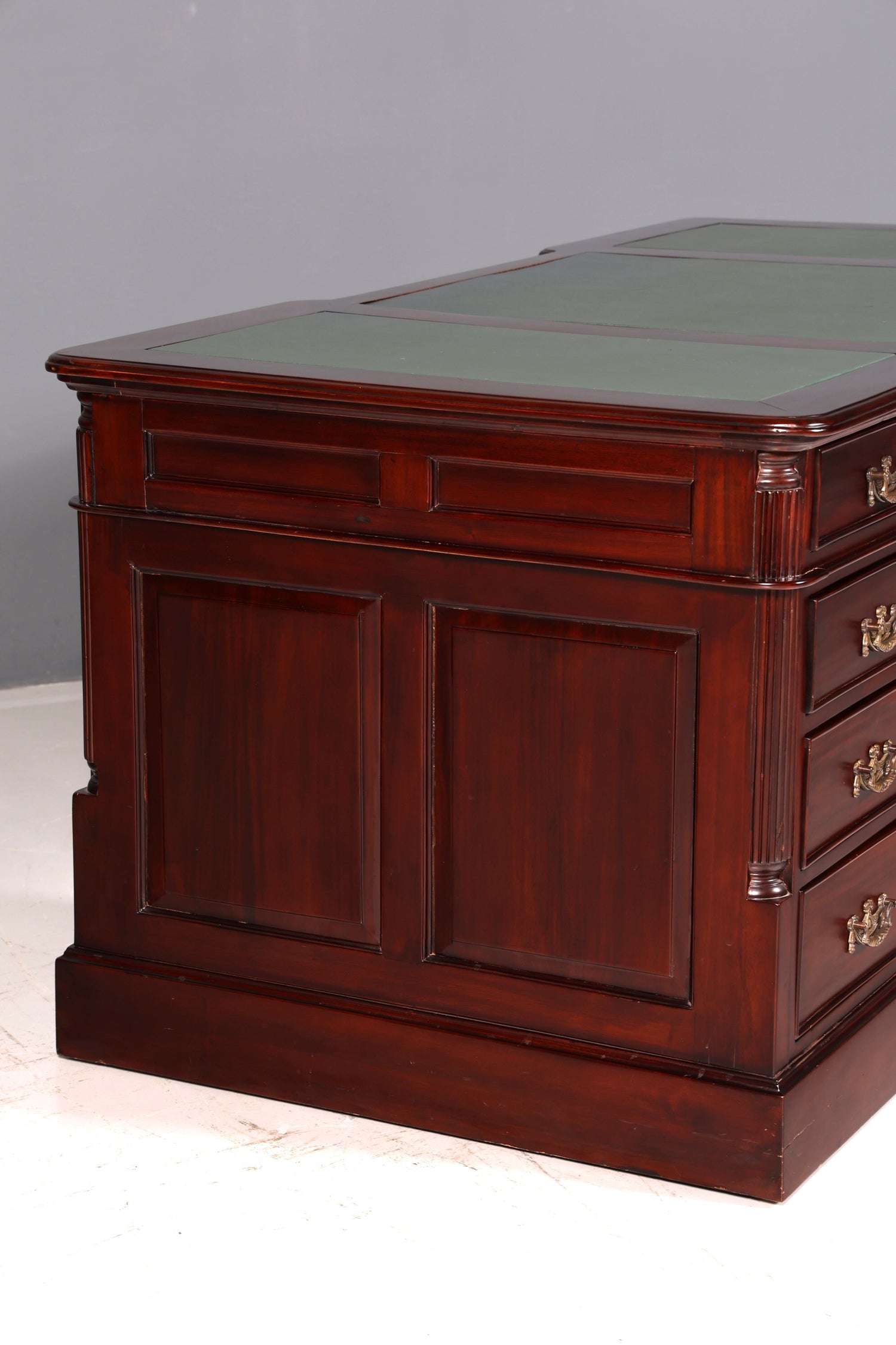 Magnifique bureau anglais en acajou, sous-main en cuir véritable, bureau de partenaire, bureau de travail, antique vintage