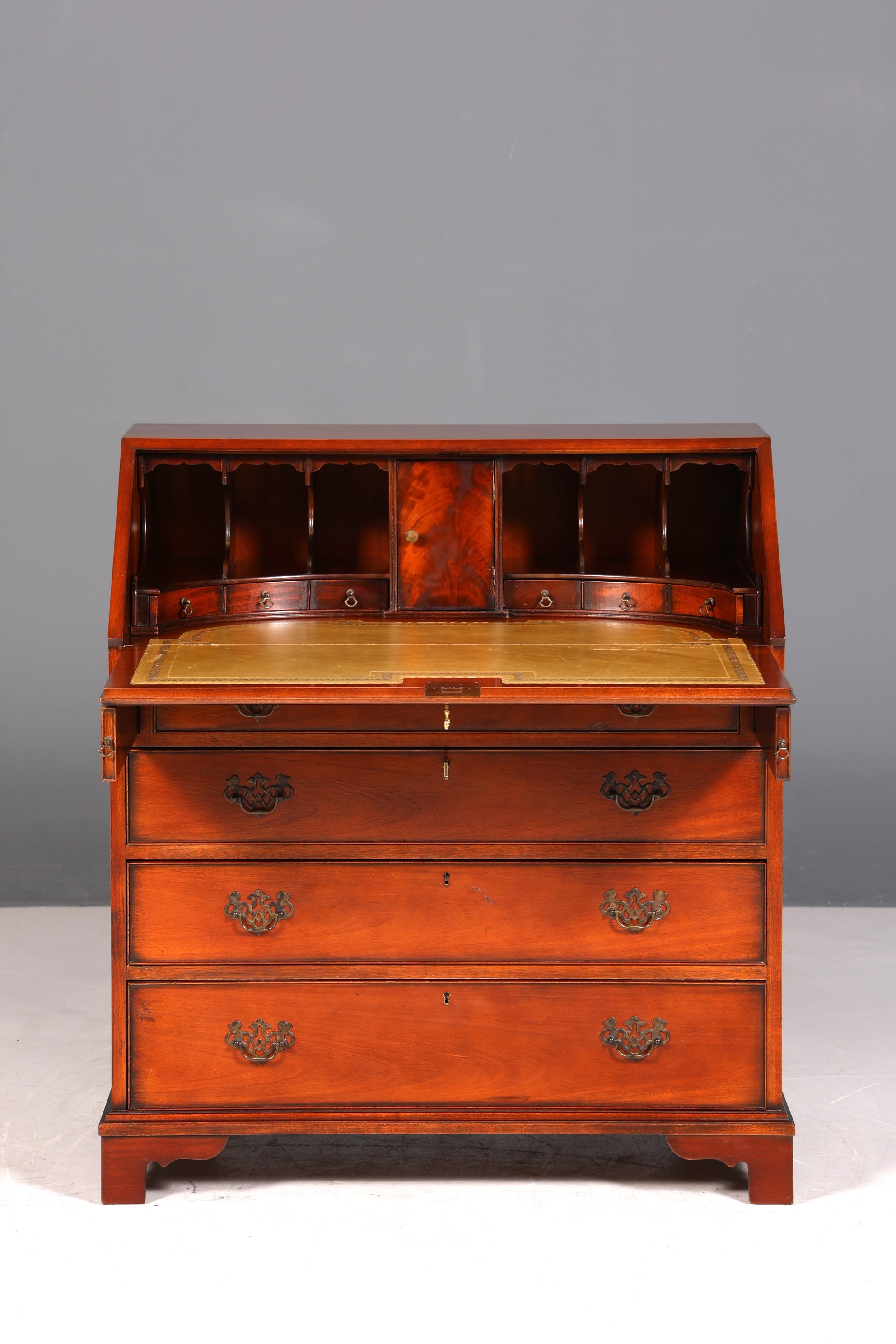 Magnifique secrétaire anglais, bureau, plateau en cuir véritable, table d&