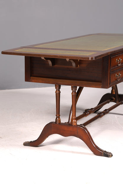 Magnifique bureau anglais Regency pliant avec dessus en cuir véritable, acajou, bureau des années 60