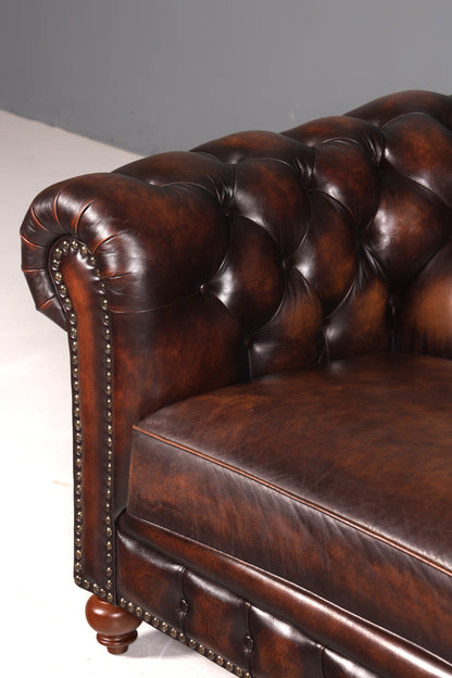 F965 Finish cm Wunderschönes Original Chesterfield 2er Sofa Englisch Oxblood Leder 2- Sitzer Couch