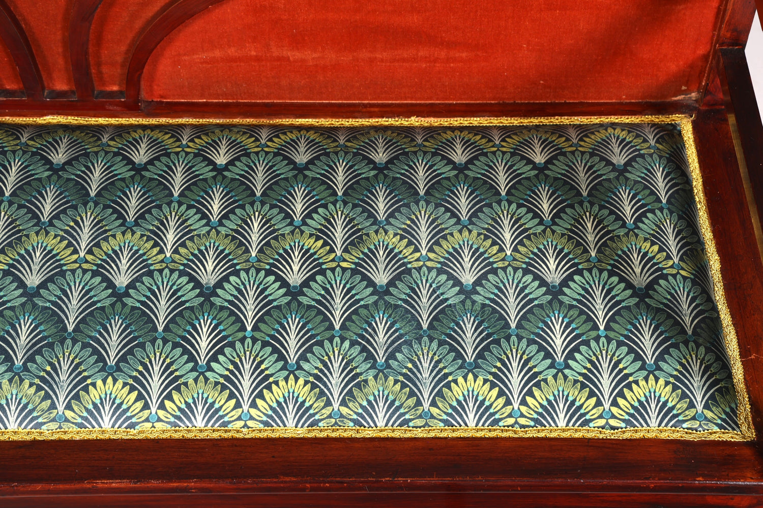 Magnifique banc Art nouveau, banc ancien, canapé en bois, banc capitonné, banc en bois