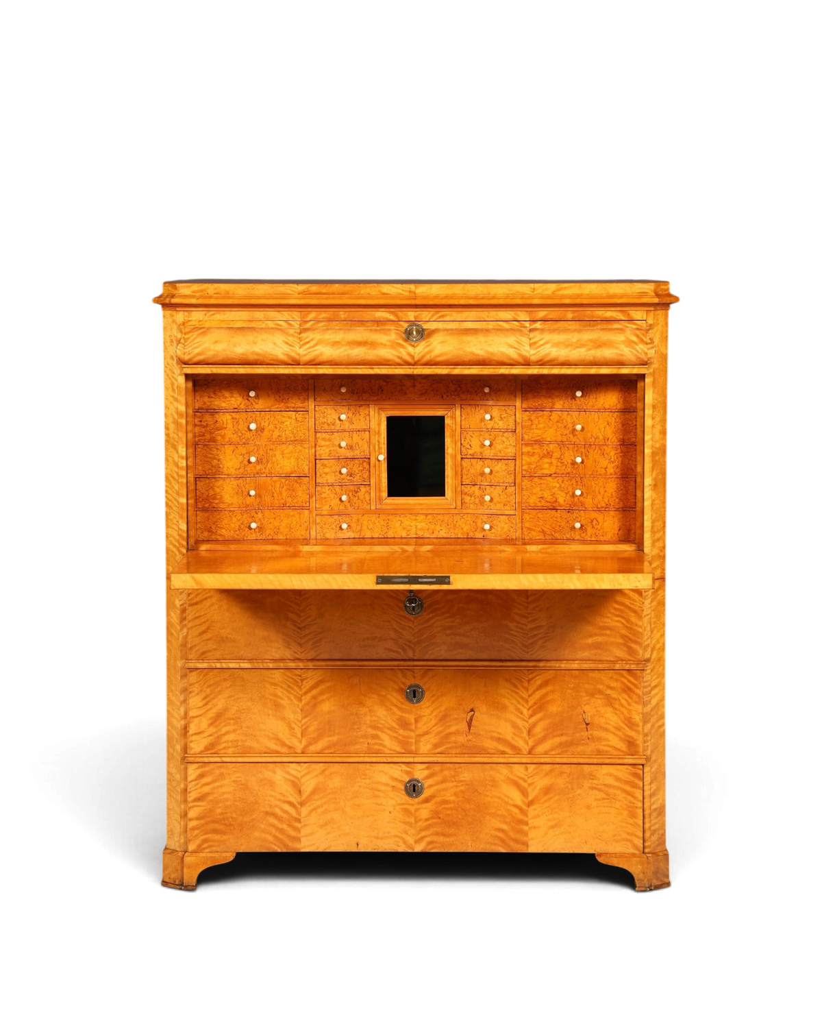 Hauptstadt Möblerei Biedermeier Sekretär aus hellem Echtholz mit aufklappbarer Schreibfläche und vielen Schubladen