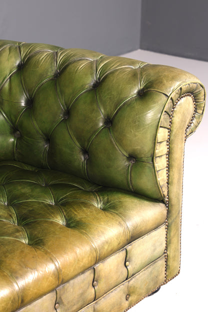 Magnifique canapé Chesterfield original 2 places, vert anglais, cuir véritable, canapé 2 places