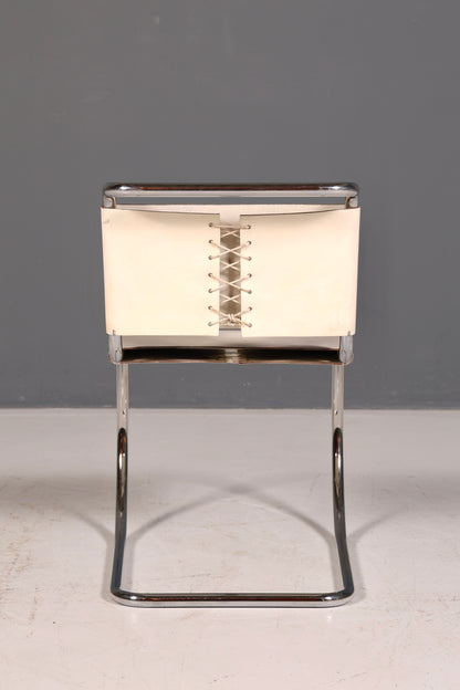 Edler Original Knoll International Freischwinger Stuhl MR Chair Mies van der Rohe Chrom Leder Weiß Bauhaus Sekretär Stuhl Esszimmer Stuhl 1 von 2