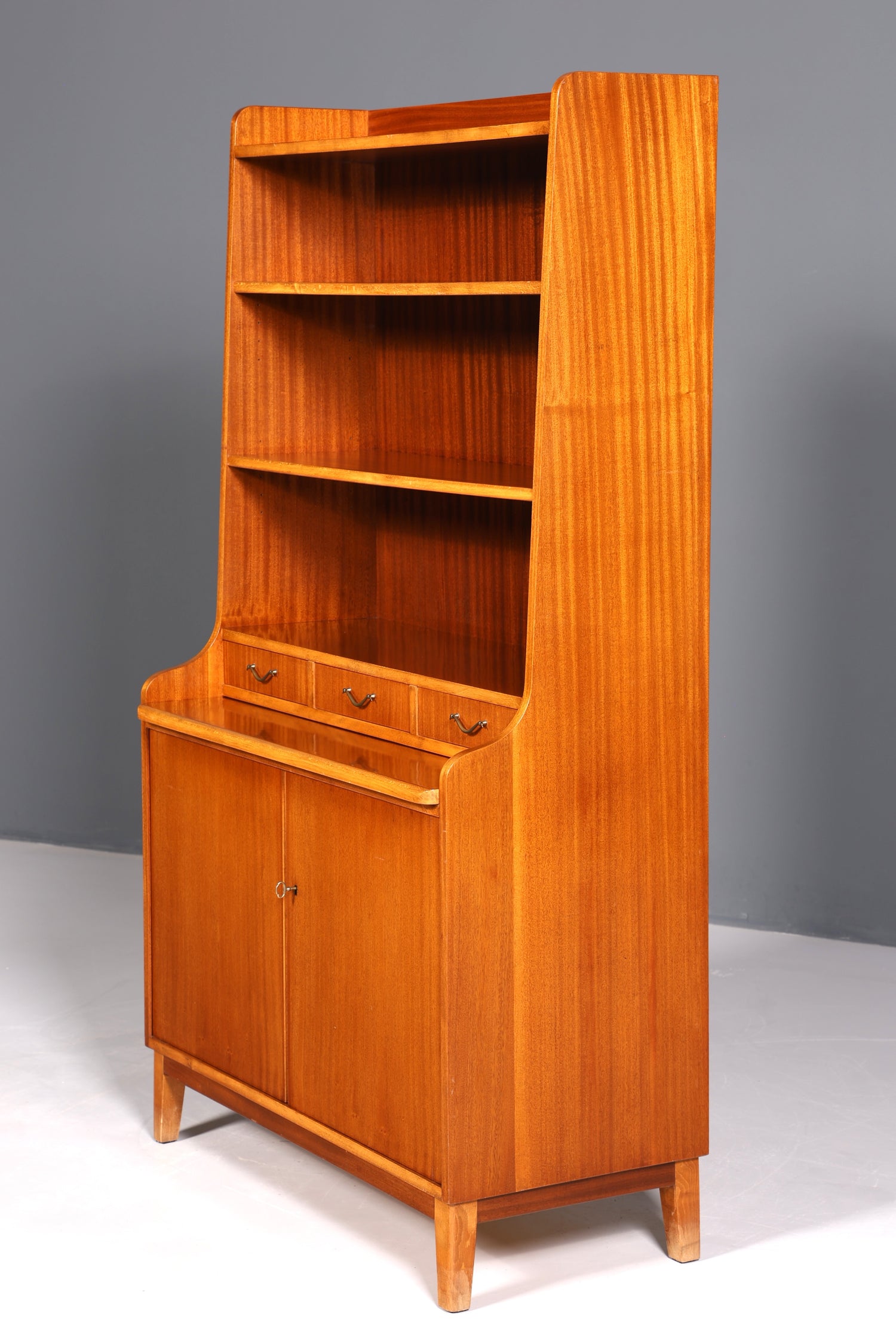 Wunderschöner Mid Century Schrank Bücherregal Vintage Sekretär Highboard Holz Regal