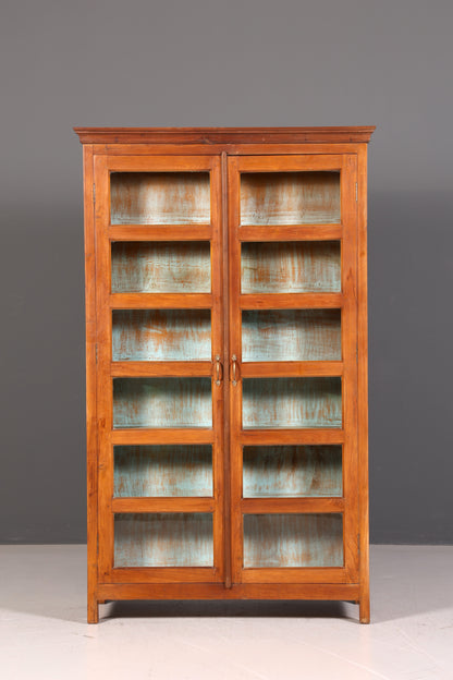 Wunderschöne Vitrine im Kolonial Stil Schrank Bücherregal Landhaus Stil Englisch Geschirrschrank Glasvitrine Echt Holz Vintage