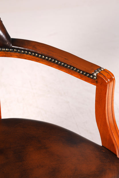 Wunderschöner Chesterfield Armlehnstuhl Braun Echt Leder Englisch Bürostuhl Schreibtischstuhl Sekretär Stuhl Court Chair 4 von 4
