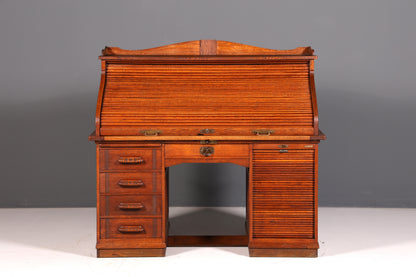 Magnifique secrétaire de style Bauhaus, bureau Art déco, secrétaire à rideau, antiquité vintage en chêne