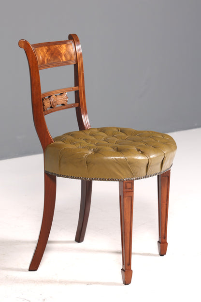 Magnifique fauteuil Chesterfield, chaise secrétaire Anno Dom, chaise de cuisine anglaise en cuir véritable, 1 sur 4