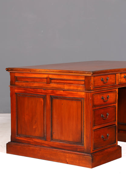 Magnifique bureau anglais en acajou, bureau de travail ancien, bureau professionnel, bureau partenaire