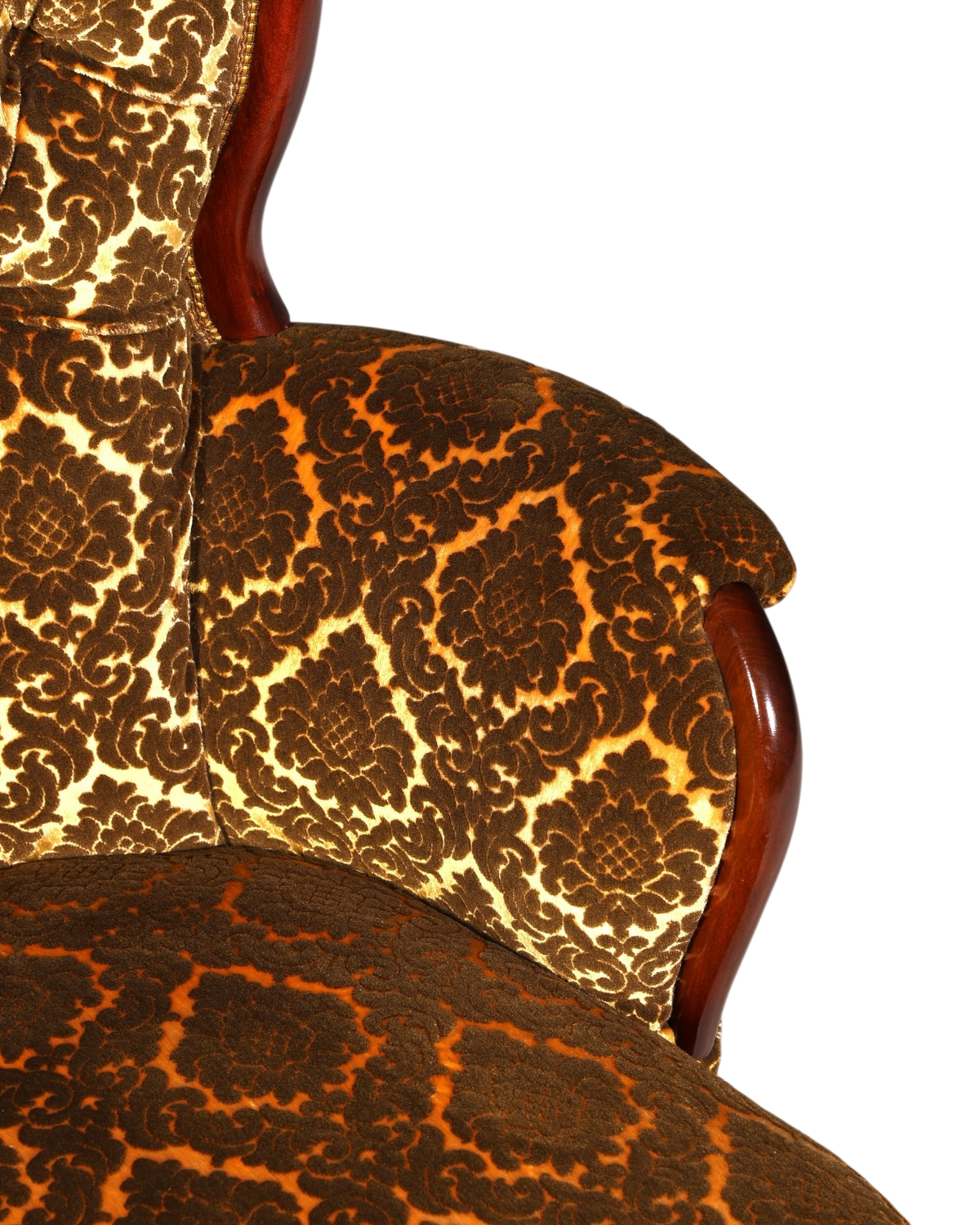 Hauptstadt Möblerei Barock Armlehnsessel mit braunem Samtstoff und goldenem floralem Muster