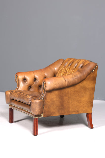 Magnifique et rare fauteuil Chesterfield, fauteuil anglais en cuir, fauteuil de gentleman, 1 sur 2