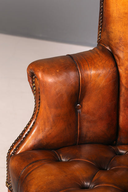 Seltener Original Chesterfield Ohrenbacken Sessel Englisch Leder Herrensessel UK Armlehnsessel