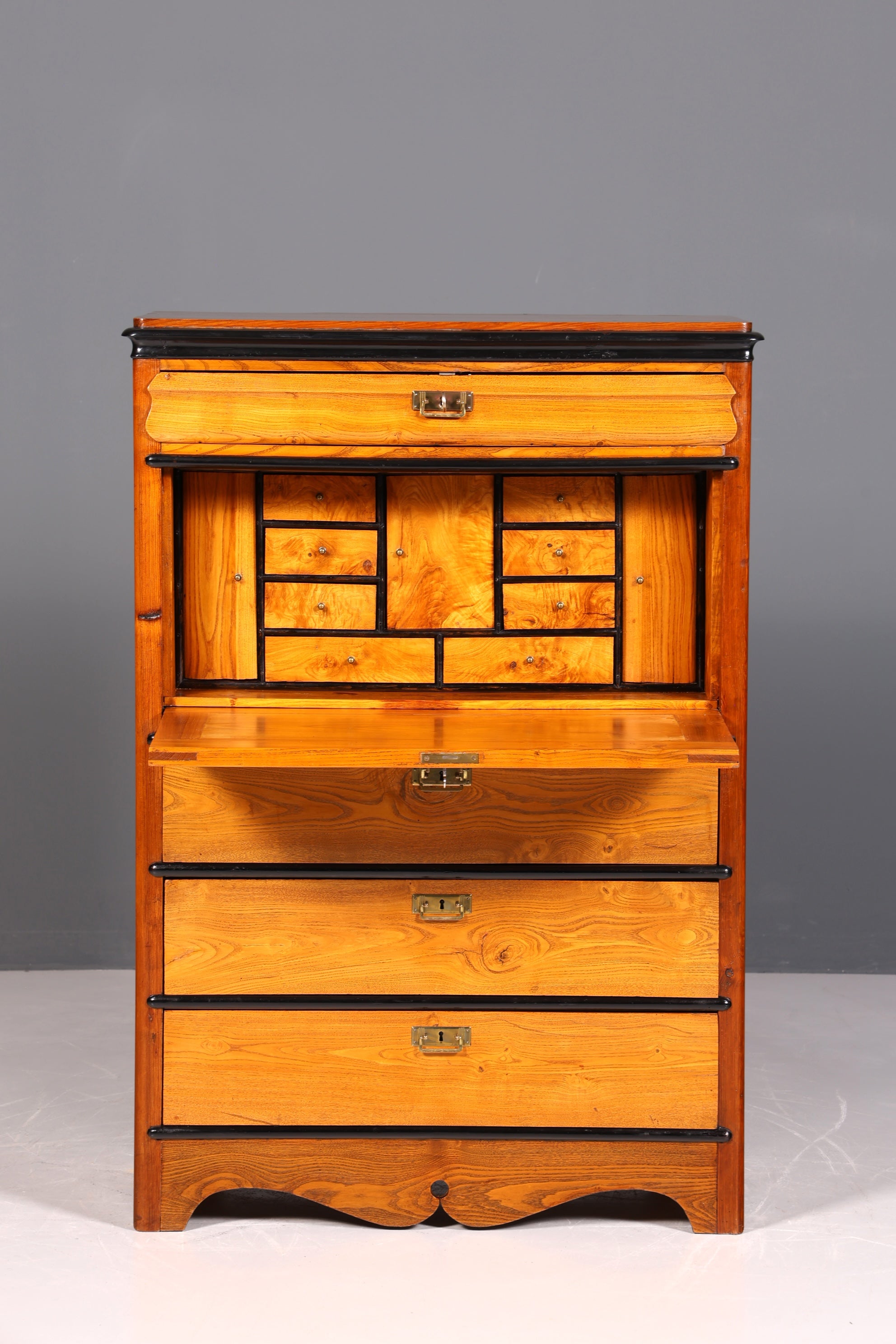 Secrétaire onirique Louis Philippe vers 1880, meuble ancien Gründerzeit, chiffonnier