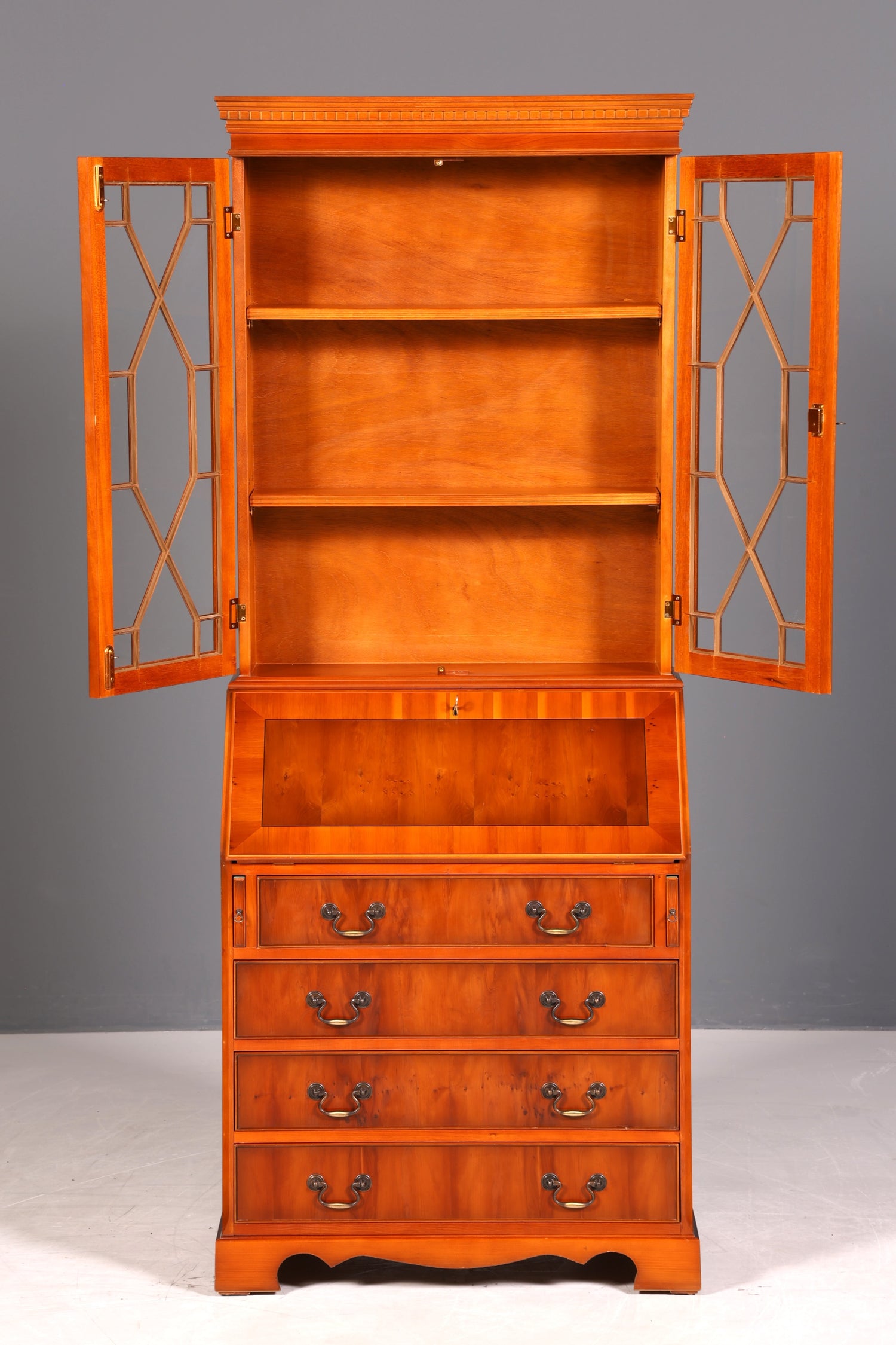 G311 Finish cm Stilvoller Englischer Sekretär Büro Aufsatzsekretär Eibe Antik Stil Vitrinen Schrank UK (Kopie)