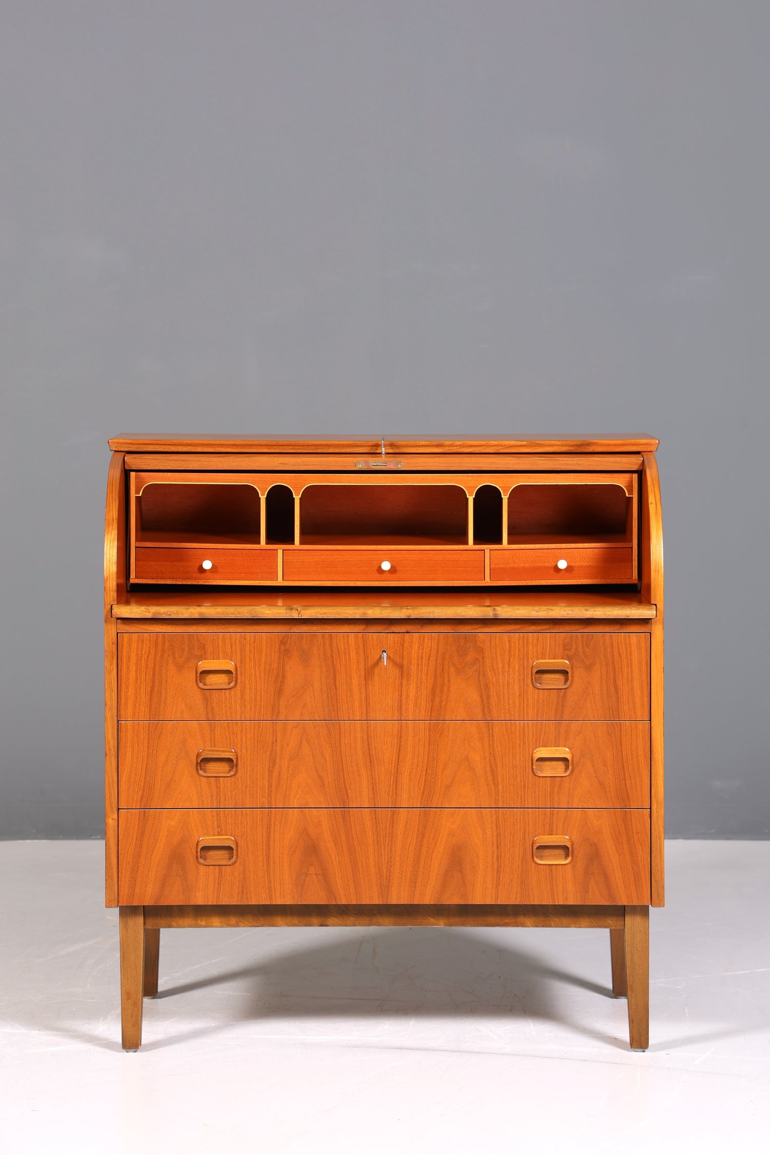Wunderschöner Mid Century Rollladen Sekretär Danish Design echt Holz Schreibkommode 60er Jahre