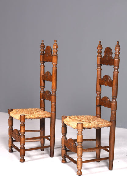 Ensemble de 2 magnifiques chaises espagnoles en rotin rustique, chaises de cuisine