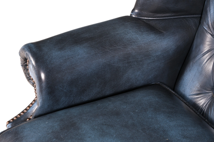 Hauptstadt Möblerei blaues Chesterfield 3-Sitzer Sofa aus Echtleder mit klassischer Knopfheftung und Ziernägeln