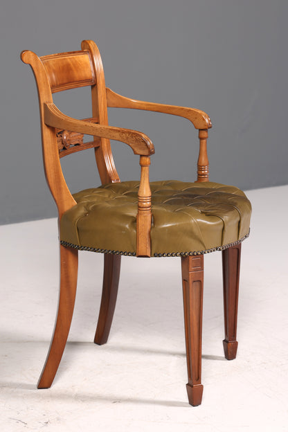 Magnifique fauteuil Chesterfield, chaise secrétaire Anno Dom, chaise de cuisine anglaise en cuir véritable, 2 sur 2