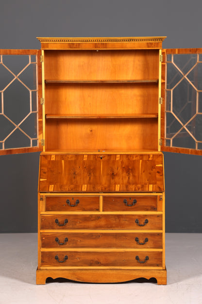 G011 Finish cm, Stilvoller Englischer Sekretär Büro Aufsatzsekretär Eibe Antik Stil Vitrinen Schrank UK
